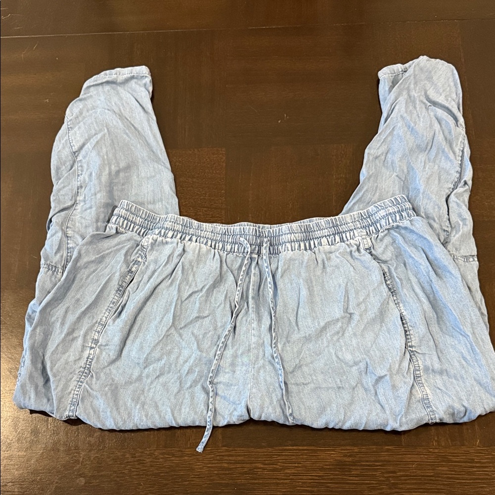 Avenue Light Blue Cropped Drawstring Jogger Pants